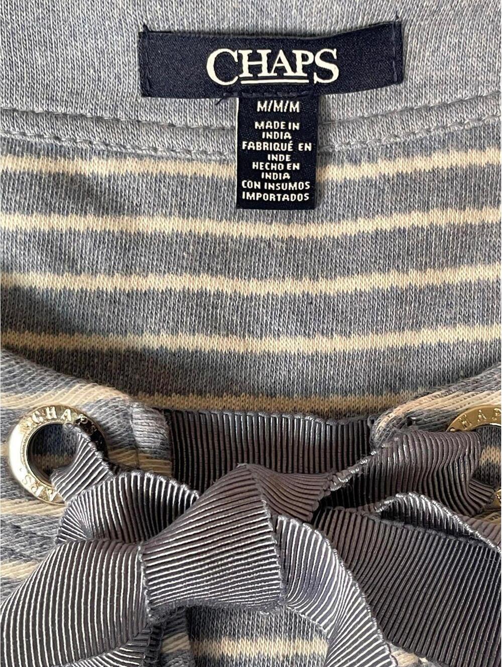 Chaps Women's Striped Long Bell Sleeve Top with Bow Detail, Size M - Picture 2 of 6